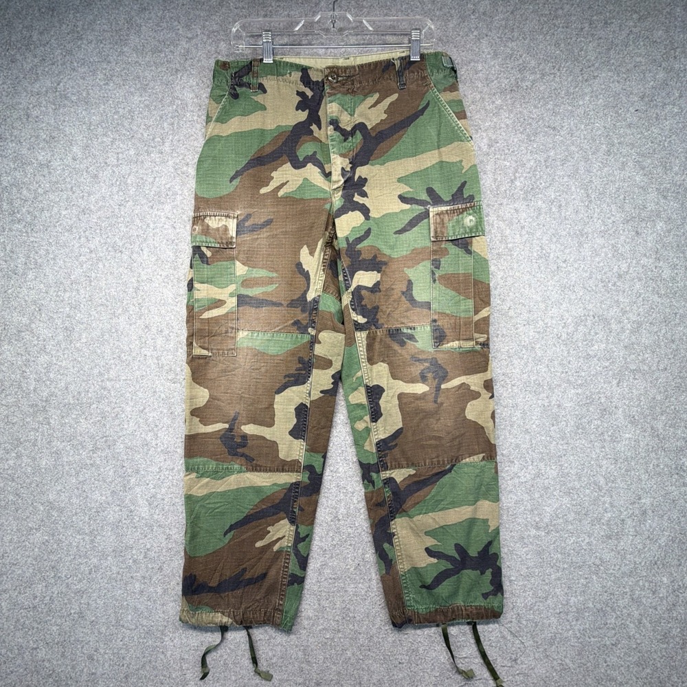 Vintage Woodland Camo Cargo Pants Medium Short Hot Weather Trousers 33x29